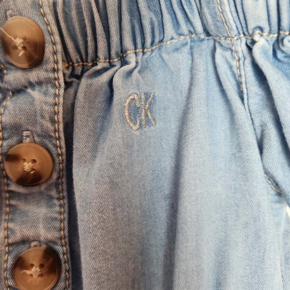 Calvin Klein Girls Off  The Shoulder Jean Ruffle Dress Size 2T - Picture 3 of 6